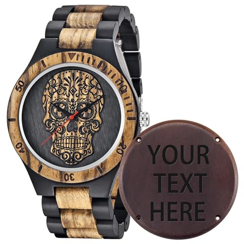 Tiong Herren Gravierte Holzuhr Personalisierte Gravierte Männer Analoge Quarz Holzuhren Benutzerdefinierte Geschenke Armbanduhr