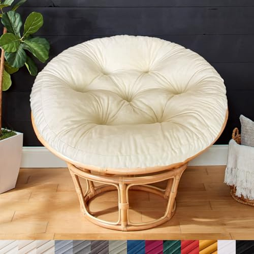 Papasansessel Kissen, Rundes Sitzkissen für Hängesessel 70x70x6cm, Samtstoff Eierstuhl-Matt/Rattan-Stuhlkissen/Bequem Weich Sitzkissen/Dicke Stuhlkissen/Papasan Dekokissen/Garten Stuhlauflag-Beige