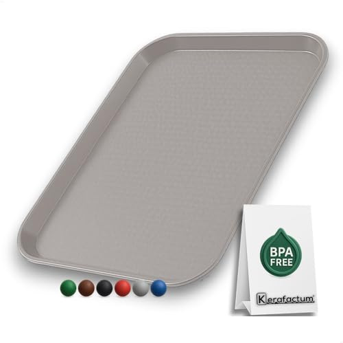 Serviertablett Kunststoff Grau – 45,5 × 35,5 cm – Robustes Tablett rechteckig für Kantine, Fastfood & Gastronomie – rutschfest – stapelbar – spülmaschinengeeignet – Mehrweg Tablett