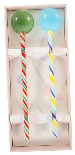 VALICLUD 2Pcs Colorful Long Handle Glass Mixing Sticks Reusable Stirring Spoons for Juice Cocktails Beverages Essential Bar Tool for Parties and Afternoon Tea Random Color