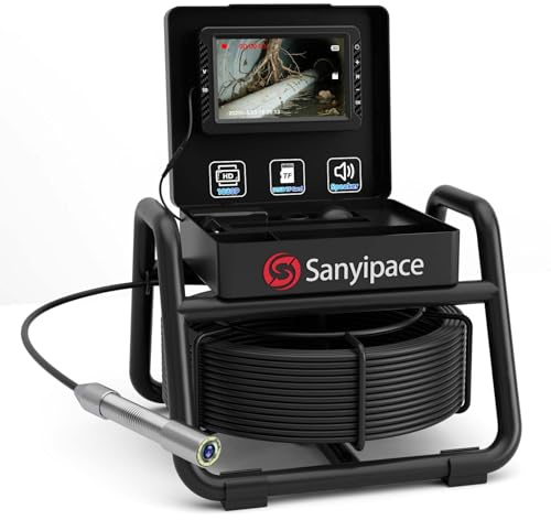 HD Sewer Drain Camera 30M with 5 Monitor, Drainage Camera with Audio & Video Record, Pipe Inspection Cam with 18mm Probe, Meter Marked Cable, Industrial Endoscope with 2100mah Battery, 32GB TF Card