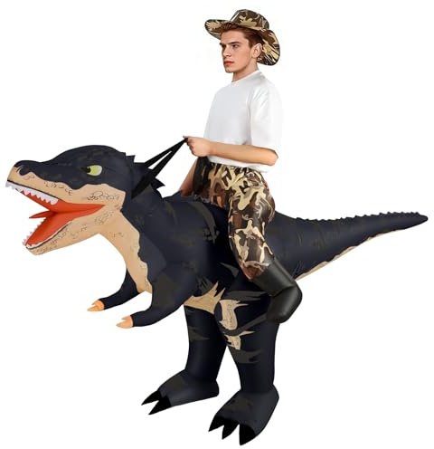 Alaoo Uppblåsbar dinosauriedräkt för vuxna, T-Rex, rolig att åka på, orange dinosaurie, halloweendräkt för halloween, jul, cosplay, maskerad, fest, 160-190cm