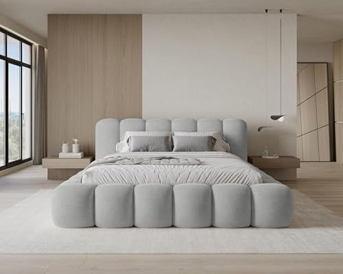 Chilly. Möbel Design Bett Stone - Polsterbett 180x200 mit Bettkasten, Lattenrost und Kopfteil -Eleganter Velluto-Samt Stoffbezug Grau