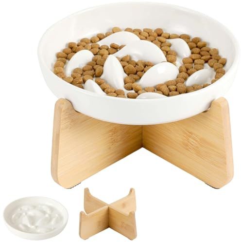 Anti Schling Napf Katze Erhöht, Keramik Antischlingnapf Katze Nassfutter, Slow Feeder rutschfest, Schlingnapf Langsam Fressen für Katzen und Kleine Hunde