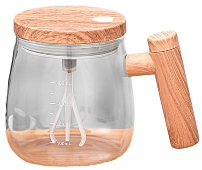 QUXVUIS Waterproof Glass Self Mixing Cup Stylish Wide Mouth Opening Multiple Color Options Gift Idea Self Stirring Coffee Mug, Transparent
