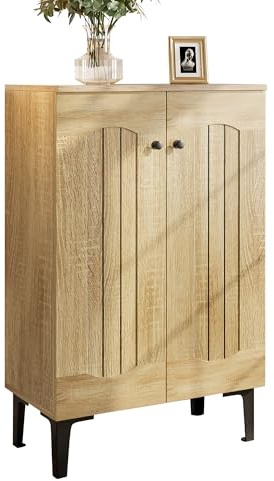 HaoChrymec Zapatero con Tablero De Partículas, Diseño Moderno con Doble Puerta y Gran Capacidad, Armario Zapatero con Estantes Multinivel y Organización Compacta,Acabado Madera, 60 x 31.5 x 95 cm