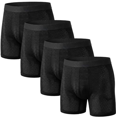 Hellomamma Boxer Homme Calecon Long: sous-Vêtement Boxers Anti Frottement Respirant en Maille Confortables sans Étiquette pour Sport Running Fitness Lot de 4