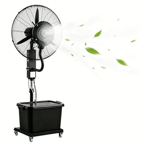 Ventilatore Nebulizzatore 42L, Alta Velocità Industriale con 3 Velocità e Regolazione Nebbia, Oscillazione 90°, Altezza Regolabile 160‑200cm, per Raffreddamento Esterno su Patio, Officina(71cm/28in)