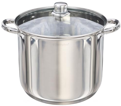 Buckingham Induction Stainless Steel Stock Pot Cooking Stew Soup Casserole Pan Hob with Glass Lid, 26 cm / 11 litres Silver