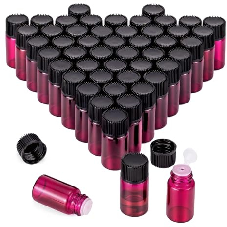 Lot de 50 mini flacons en verre portables de 3 ml avec bouchon siamois et couvercle à grain fin noir, rose (Rose) - PXY0047LP002