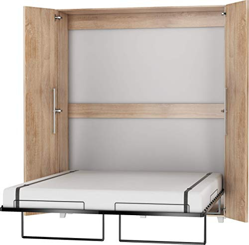 FurnitureByJDM Schrankbett 160x200 cm – Vertikales Klappbett | Vertikales Klappbett für Platzersparnis – Kompaktes Klappbares Bett im Schrank – TEDDY Wandbett (Eiche Sonoma)