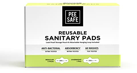 Pee Safe Reusable Sanitary Pads | Anti-Bacterial | Superb Absorbency | Lasts Up to 60 Washes | 3 Regular Pads + 1 Overnight Pad + 1 Leak Proof Pouch | Skin Friendly | Easy to Use | Pack of 4
