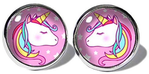 Einhorn Rosa Ohrstecker ABOUKI Damen Mädchen Kind Kinder Edelstahl Ohrschmuck Motiv Einhörner Sterne Kawaii handgefertigte Ohrringe silber-farben