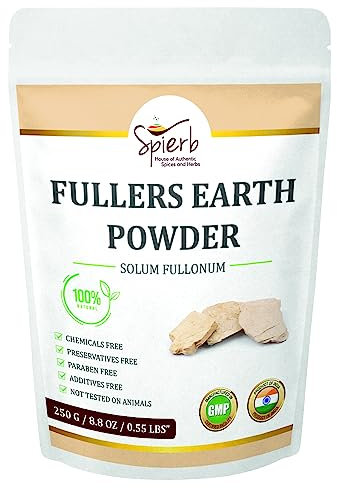 Spierb Fullers Earth (Multani Mitti) Pulver 250g – Bentonit Tonerde, Feines Natur Tonpulver, Gesichtsmaske, Hautpflege, Tiefe Reinigung, Clay Mask, Maske für Gesicht, 100% Reines Multani Mitti