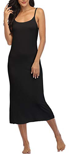 Summienlink Women's Full Slip for Under Dresses Sexy Long Sleeveless Nightgown Cami Dress - black - Large