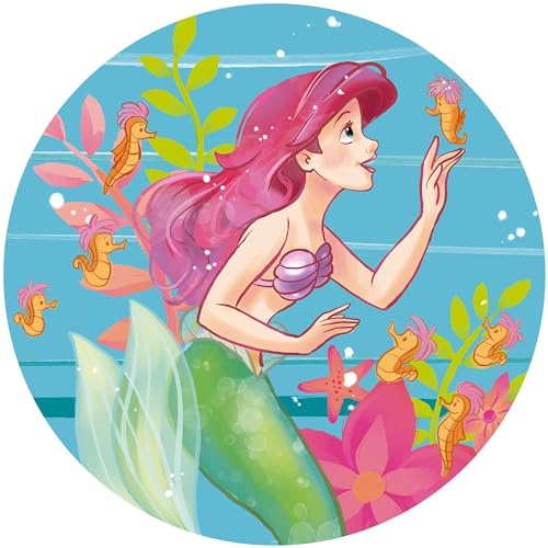Komar Disney DOT runde und selbstklebende Vlies Fototapete von Disney - Ariel Seahorses - Ø Durchmesser 125 cm - Kinderzimmer, Wandtattoo - DD1-016