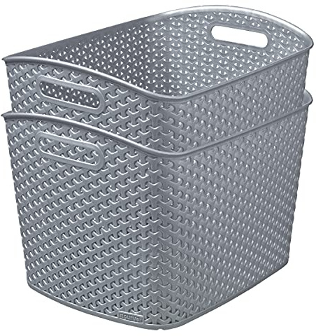 Curver My Style Aufbewahrungskörbe in Rattan-Optik, rechteckig, 28 l, Hellgrau, 2 Stück