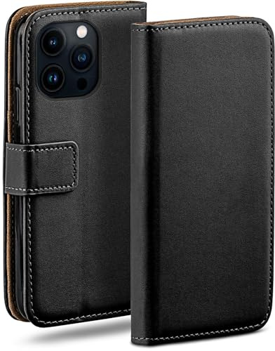 moex Book Case für iPhone 13 Pro Max Handyhülle mit Kartenfach, Hülle klappbar 360 Grad Schutzhülle, Klapphülle Flip Case Cover, PU Leder Handytasche Lederhülle, Schwarz