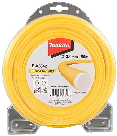 Makita E-02842 Mähfaden rund 3,0 mm x 56 m Round Trim PRO Longlife, verstärkt, Trimmerfaden, Nylon, gelb, für Rasentrimmer und Freischneider