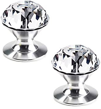 CcHhyyt Set de 2 Poignées en cristal clair,Boutons Auto-Adhésifs en Cristal d'aluminium Boutons de meuble Poignées Auto-Adhésives à coller Pour armoire - Verre Porte coulissante