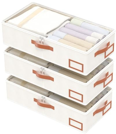 Yawinhe 27L Unterbett Aufbewahrungsbox,3 Stück Unterbettkommode,Beige