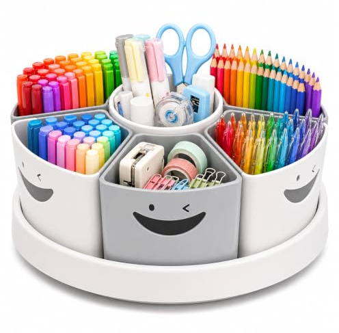 360° Drehbarer Aufbewahrungs-Organizer – Schreibtisch-Organizer Stifthalter | 12” Lazy Susan Caddy mit herausnehmbaren Fächern, für Bürobedarf, Kunstmaterialien, Make-up & Küche