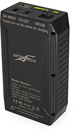 AFTERTECH Mini UPS Powerbank, Lithium-Akku, 24 V, 3200 mAh, 82 Wh + Ausgang 12 V und USB E1E1