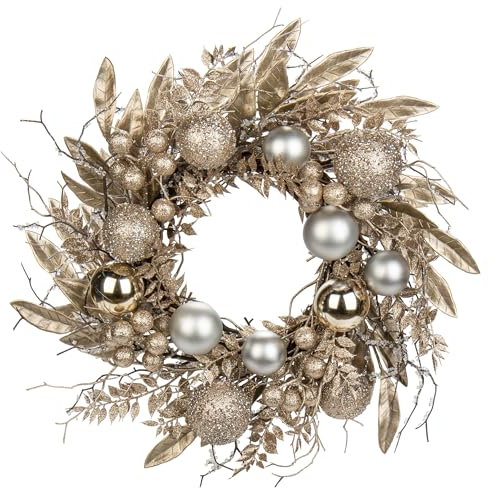 Briful 16 Christmas Wreath Champagne Door Wreath Handcrafted with Artificial Eucalyptus Berries Ornaments for Farmhouse Holiday Thanksgiving Christmas Decoration
