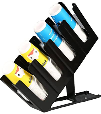 Paper Cup Lid Holder 4 Compartment Cup and Lid Holder Breakroom Coffee Condiment and Cup Storage Organizer Paper Cup Dispenser Storage Holder for Cafe Buffet Restaurant
