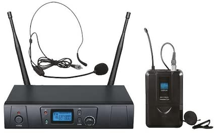 NLIGHTING® Set Radio e Microfono Wireless Professionale Ad Archetto Regolabile Set Radiomicrofono 1 Microfono Wireless Dinamico ad Archetto UHF e Trasmettitore