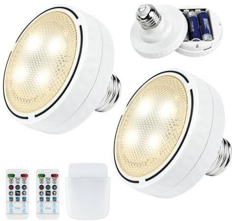 Aolso Batteriebetriebene Glühbirnen, 2 Stück Batteriebetriebene LED-Glühbirne, E26/E27 kabellose dimmbare Wandleuchte, Geeignet für Wandleuchten und Pendelleuchten (Kein Strom erforderlich)