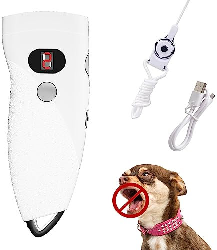 Ankrs Handheld Anti-Bell-Gerät Hunde, 9 Gängen Ultraschall Hundebellen Abschreckung, Reichweite von 7,6 M, wiederaufladbare Trainingsgerät für Hunde mit LED-Taschenlampe, für alle Hunde (Weiss)