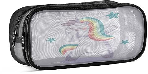 Regenbogen Einhörner Federmäppchen Federtaschen Netz durchsichtig Mäppchen Tasche für Jungen Mädchen Schüler
