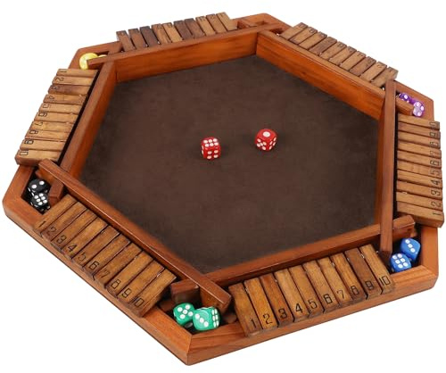 Juegoal Wooden Shut The Box Dice Game for 1-6 Players, Upgrade Tabletop Board Game with 12 Dice for Kids Adults Families, Classics Travel Portable Classroom Home Party Pub Board Game Sets