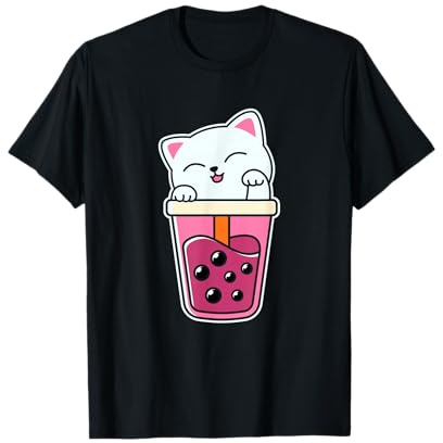 Un chat mignon chaton boit du thé Boba Tea Bubble Tea T-Shirt