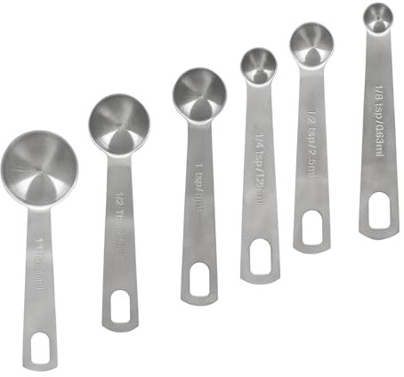 Aracombie 6-teiliges Edelstahl-Messlöffel-Set, robuste Messlöffel-Set, Küchen-Messlöffel für trockene oder flüssige, passt in Gewürzgläser