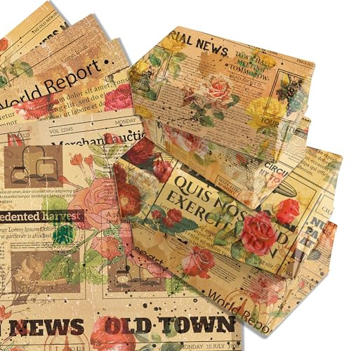 12 Blätt Retro Rose Geschenkpapier,Doppelseitig Bedrucktes Geschenkpapier Geburtstag 6 Arten Blatt für Urlaub,Geburtstag Geschenkpapiers 50 x 68 cm