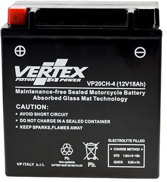 Vertex VP20CH-4 Sealed AGM Motorcycle/Powersport Battery, 12V, 18Ah, CCA (-18) 270, Replaces: YTX20-BS. Perfect battery for Motorcycle, ATV's, Personal Watercraft and Snowmobiles.