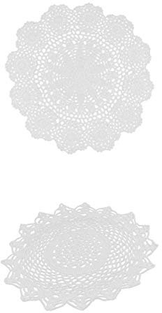 Set mit 2 Vintage-Spitzen-Häkeldeckchen | waschbare Baumwoll-Untersetzer für Heimdekoration und Hochzeitstischdekoration – 30 cm und 40 cm, weiß, wiederverwendbar, natürlich, rustikales Partyzubehör