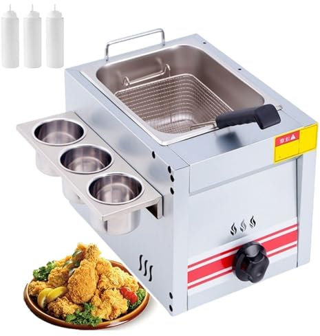 forplubossmmp Friteuse Commerciale À Réservoir Unique/Friteuse À Gaz Professionnelle avec Panier Amovible/Appareils Électroménagers, Équipement Cuisine pour La Cuisine Intérieure Et Extérieure (10L)