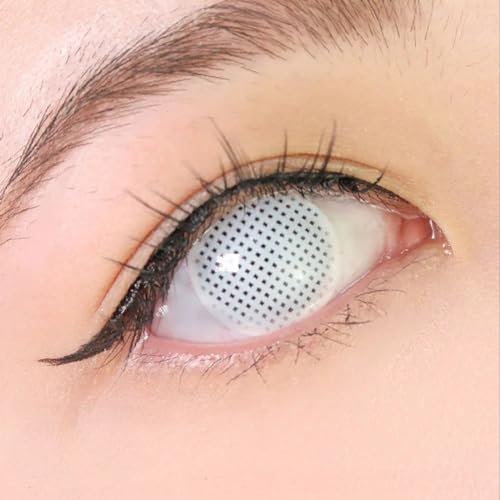 Farbige Tageslinsen Kontaktlinsen mit Gittermuster, weiß, ohne Sehstärke für Halloween Kostüm als Zombie, Karneval, Vampir & Cosplay - 2 Stück (1 Paar) weisse Augenlinsen