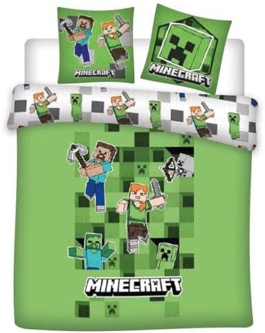 Bettwäsche für Doppelbett, Minecraft für Doppelbett, Bettbezug 240 x 220 cm + 2 Kopfkissenbezüge 65 x 65 cm, Polycotton Bettdecke