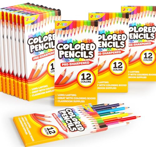 JOYIN 144 Count (12 Colours, 12 Boxes) Colored Pencils Bulk, Pre Sharpened Colouring Pencil Set for Children, Multipack Bulk Kids Coloring Pencils School Supplies, ClassroomKids Party Bag Fillers