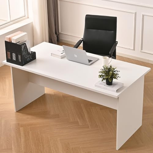 Shally Dogan Scrivania da Ufficio in Legno per Computer, Tavolo Desk Porta PC Studio, Lavoro, Cameretta, Postazione Home Office Moderno, Resistente Urti Graffi, 180 x 80 x 74 cm (Bianco)