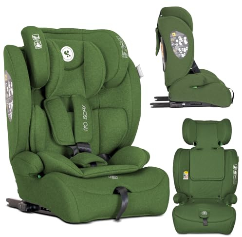 Lorelli Auto Kindersitz Rio mit Isofix, i-Size 76-150 cm, Mitwachsender Autositz für Kinder, Babysitz, Autokindersitz, Verstellbare Kopfstütze, 5-Punkt-Sicherheitsgurt, Grün