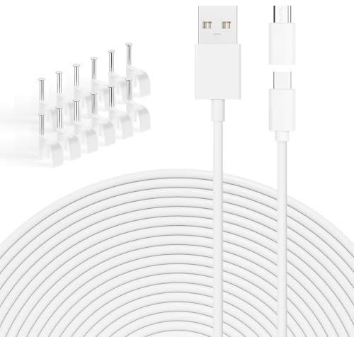 26FT Power Extension Cable for Blink Outdoor 4 (4th Gen) & Blink Outdoor (3rd Gen) – Durable USB to Micro USB Charging & Data Sync Cord (White)