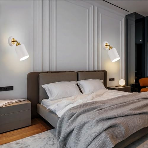 CRFASIBE 2 Stück Industrial Leselampe Wand, 360° Einstellbar Wandleuchten, Metal Wandleuchte Schwenkbar, E27 Verstellbare Wandlampe für Wohnzimmer Schlafzimmer Badezimmer(Weiß)
