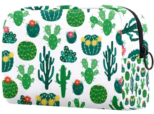 Trousse à maquillage avec fermeture éclair - Motif cactus et figue de barbarie - Pour femme - Pour voyage - Grande trousse de maquillage pratique, multicolore, 18.5x7.5x13cm/7.3x3x5.1in, Trousse de