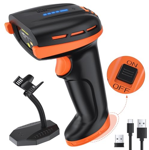 Tera 2D Barcode Scanner with Power Switch Battery Level Indicator Replaceable Battery Wall Mountable Stand 1D 2D QR Works with Bluetooth 2.4G Wireless USB Wired Bar Code Reader D6100
