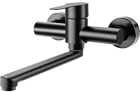 Wasserhahn Wandmontage, Edelstahl Küchenarmatur, Kalt und Heiß Einhebelmischer, Mischbatterie Mit 23cm 360° Schwenkarm, Schwarz